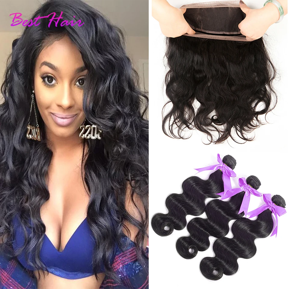 Горячая 360 Кружева Фронтальная Закрытие С Пучками Малайзии Тело Волна кружева