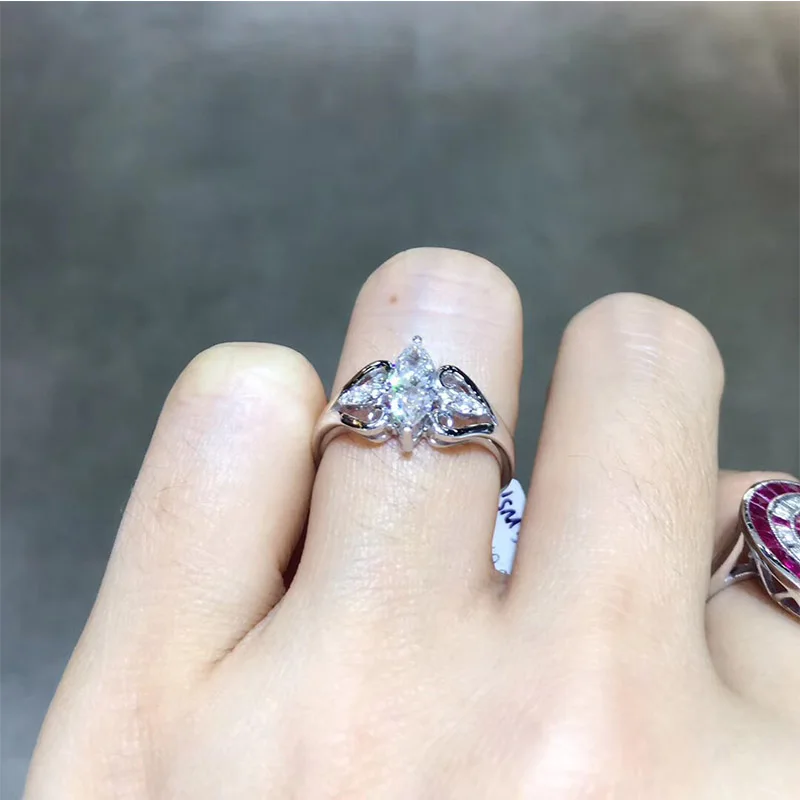 ANI 18K Белое Золото(AU750) обручальное кольцо 0,652 CT GIA сертифицированное G/VS1 Marquise Cut Настоящее натуральное бриллиантовое Женское Обручальное Кольцо
