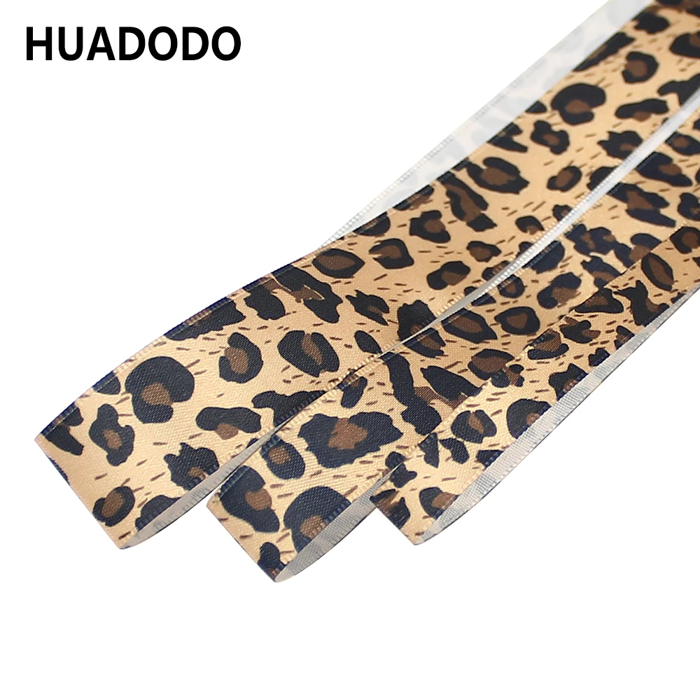 

HUADODO 10/15/22mm Leopard Printed Satin Ribbon Fashion tapes for Handmade DIY Sewing Gift Wrapping Decoration 5Yards