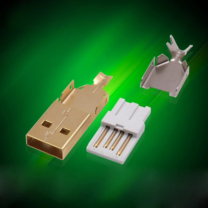 

10pcs High Quality USB2.0 Connector Plug Male Gold Shell USB2.0 Male Seat Adapter Three Sets Gold-plated