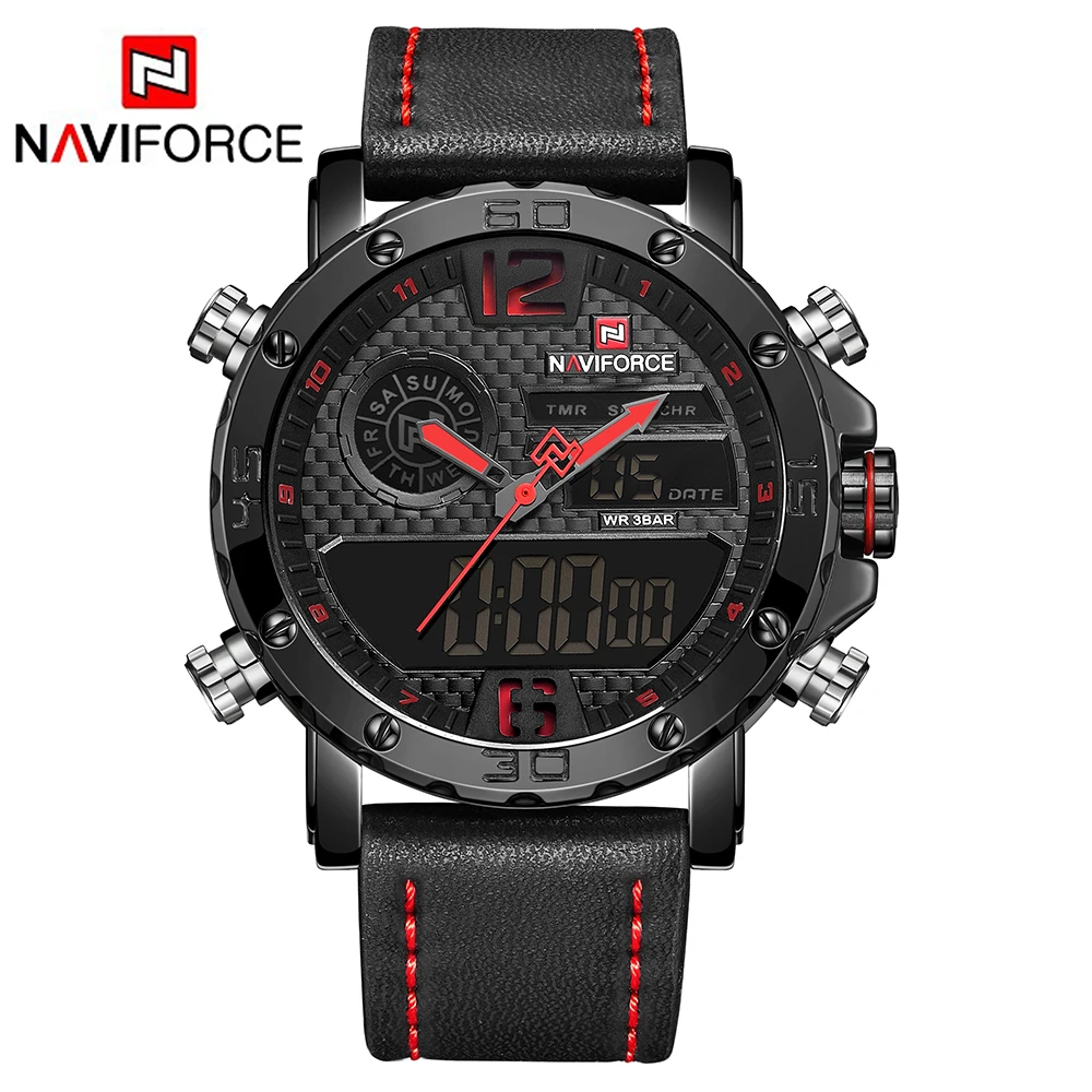 

NAVIFORCE New Luxury Brand Men Watches Men Leather Sports Watches Men's Quartz Waterproof LCD Digital Clock Military Wrist Watch