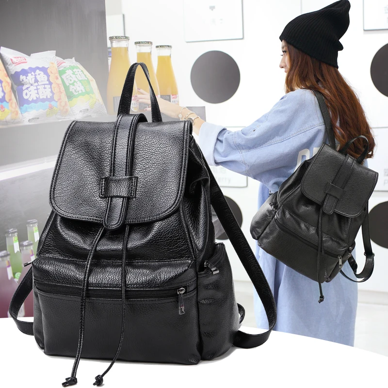 SUNI рюкзак из натуральной кожи большой емкости черная кожаная сумка на плечо