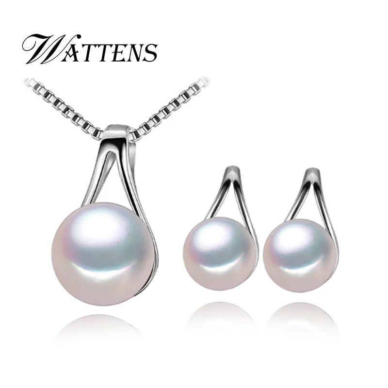 WATTENS Natural freshwater pearl jewelry sets for women wedding jewerly pendantd necklace and pearls stud earrings | Украшения и
