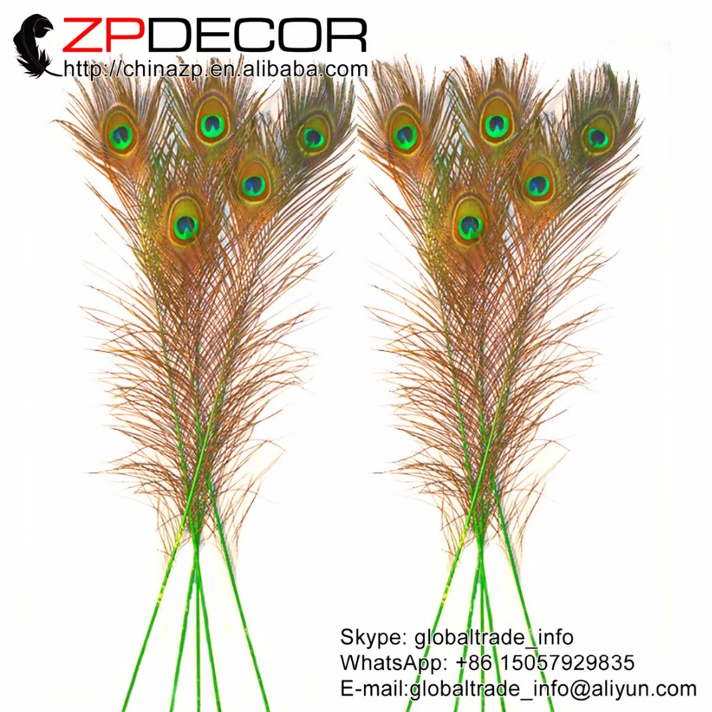 ZPDECOR 100 шт./лот 40-45 см (16-18 дюймов) красивое окрашенное зеленое перо павлина Келли