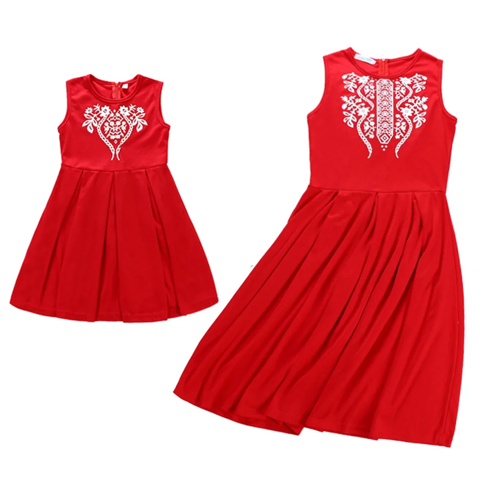 PPXX New RED Girl Women Dress Summer Beach mother daughter dresses Casual Family Matching Clothes outfits Look | Мать и ребенок