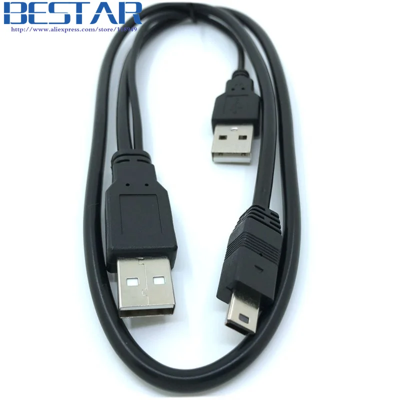 USB 2 0 двойной A Тип 2A штекер Mini 5 Pin Мужской Y кабель 7 м 70 см фута для &quotмобильного