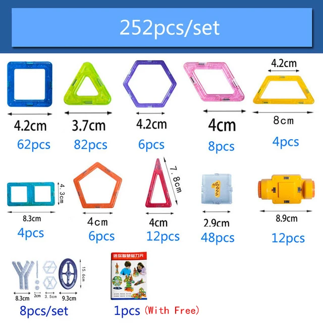 252PCS Новые магнитные блоки, Магнитный конструктор, набор для строительства, модель, строительная игрушка, Пластиковые Магнитные Развивающие игрушки для детей, подарок для детей - Цвет: 252PCS