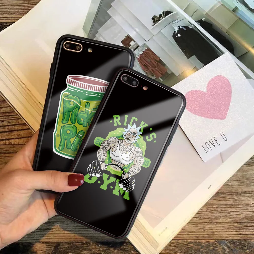 Rick marty Pickle чехол из закаленного стекла для телефона для iphone 8 7 6s X Plus Чехол под заказ DIY задняя крышка для iphone XR XS 11 Pro MAX