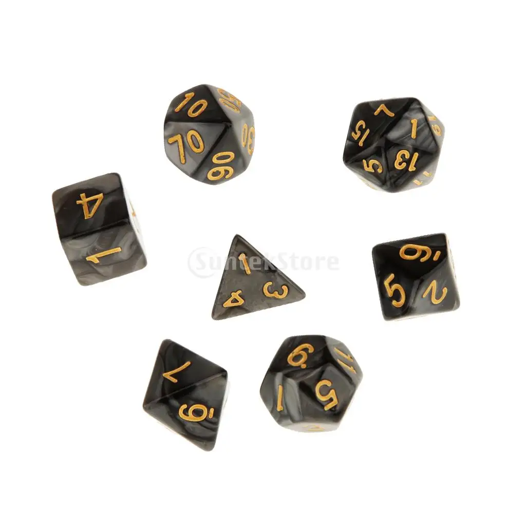 MagiDeal, 7 штук, многогранные кости для подземелий и драконов, D20, D12, D10, D8, D6, D4, настольные игры+ вечерние кубики