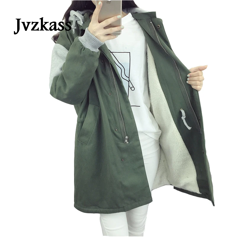 Женская куртка из хлопка с овечьей шерстью Jvzkass длинная свободная большого