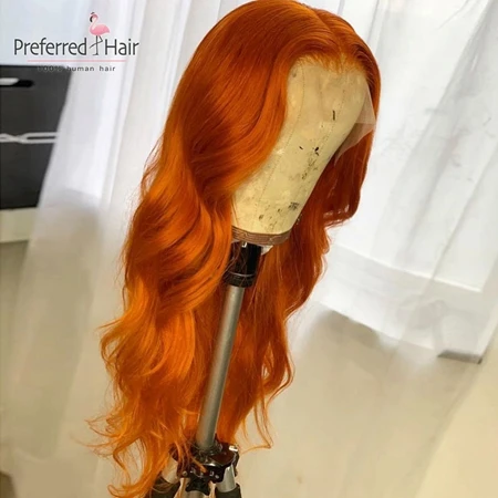 Orange Color Предпочтительный 613 парик зеленый цвет с черным корни 13x6 эффектом деграде(переход от темного к человеческие волосы парик синтетические волосы Remy бразильский Синтетические волосы на кружеве парики для чернокожих Для женщин - Цвет: Orange Color