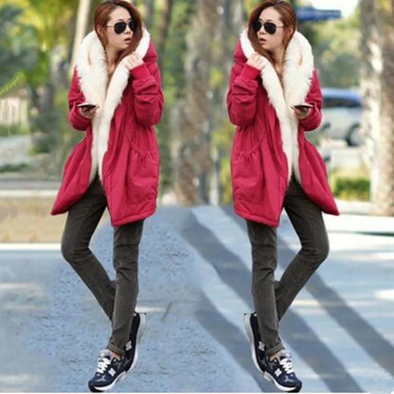 2016 New Women Winter Army Green Jacket Coats Overcoat Thick Parkas Plus Size Real Raccoon Fur Collar Hooded Outwear | Женская одежда