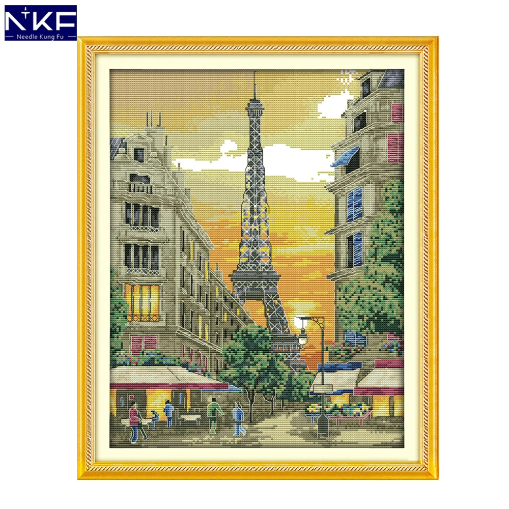 

NKF The Iron Tower with Sunset Cross Stitch Pattern DIY Kit Needlework Embroidery Sets Chinese Cross Stitch for Home Decor