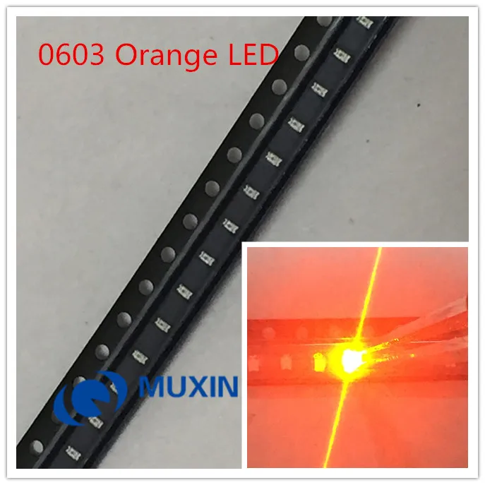 100 шт. SMD 0603 светодиодный оранжевый чип для поверхностного монтажа (1608) 20 мА 2 в