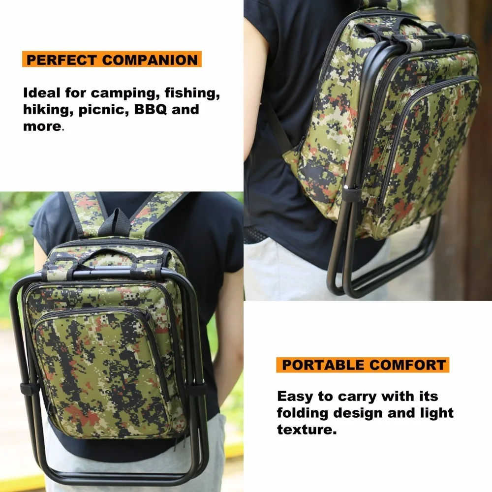 Heavy Duty Picnic Backpack Stool with Cooler &amp Tableware - All-in-1 Folding Chair Insulated Bag for 2 Person | Дом и сад