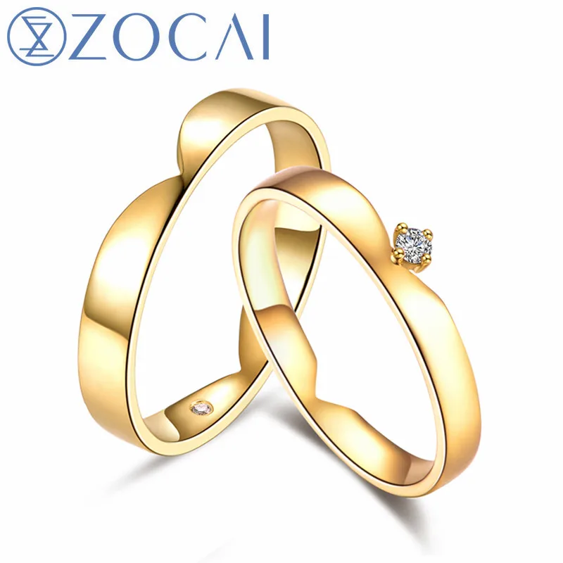 ZOCAI Brand Wedding Couple Ring Men ring 0.005 CT Women 0.03 Real certificated diamond 18K gold (AU750) rings Q00978AB | Украшения и