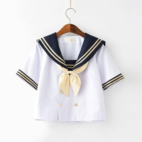Only Short Top Новое поступление белая японская школьная форма короткая/длинная милая форма для старшей школы Женская Новинка для девочек матросские Костюмы униформы XXL - Цвет: Only Short Top