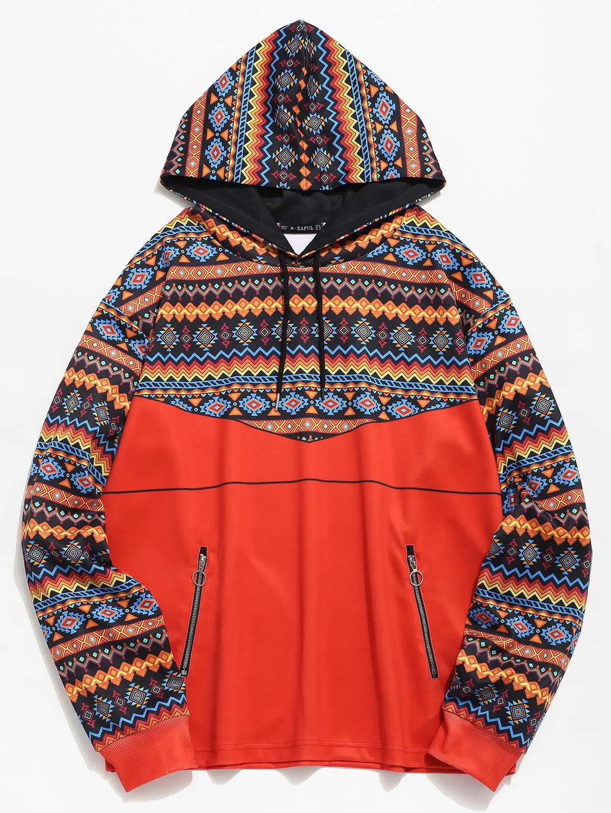 Толстовка ZAFUL Man с капюшоном на молнии карманами принтом в этническом стиле хип