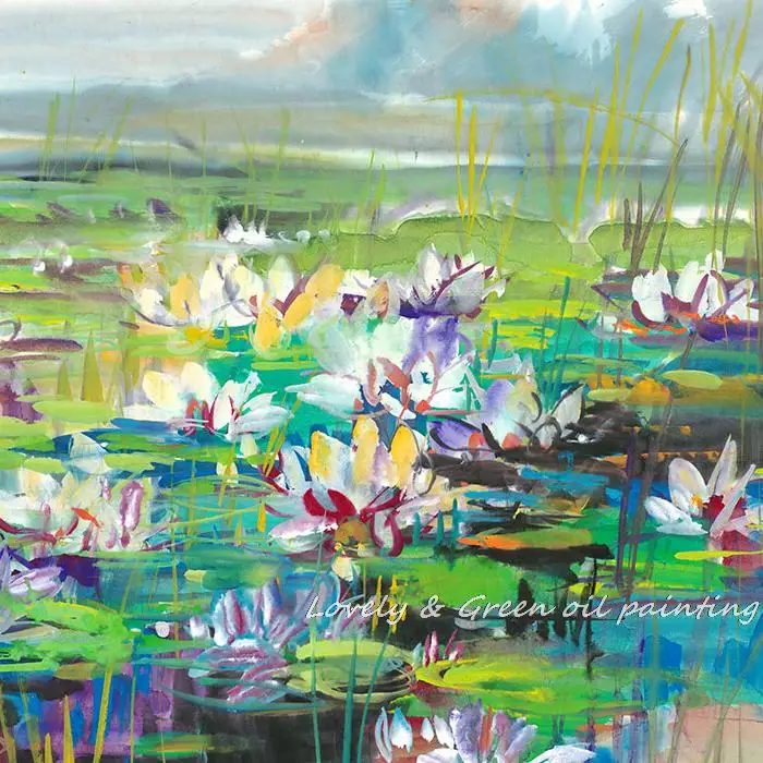 Koop Gratis Verzending 100% Handgeschilderde High Q. Lotus Flower Wall Art Landschap Olieverf Op Canvas Voor Woonkamer Home Decoratie