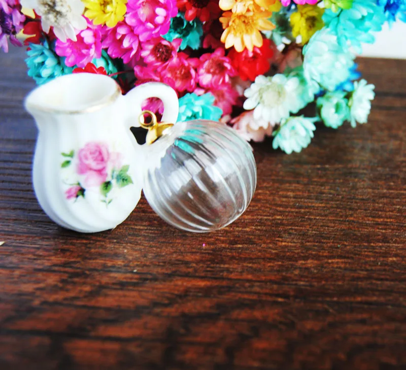 

2016New 50sets per lot 14mm pumpkin Glass Globe Glass Bubble & 6mm cap DIY Glass Vial Pendant Wish Bottle NEW