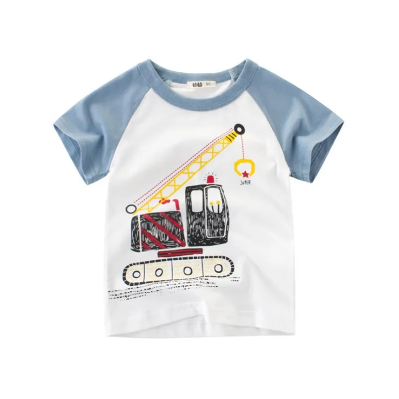 T9128 white 2-8 Years Boys T Shirt Summer Cotton Short Sleeves Cute Forklift Kids Shirts Boy Tops Children Clothing Boys Casual Clothes - Color: T9128 white
