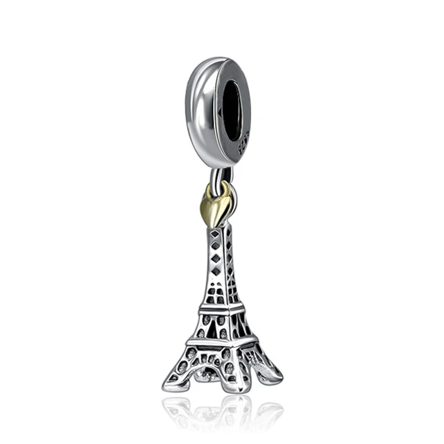 Eiffel Tower 2 Бусины из стерлингового серебра 925 Шарм Лондонский автобус Эйфелева башня Подвеска «Путешествие» талисманы подходят Пандора браслеты DIY ювелирные изделия - Цвет: Eiffel Tower 2