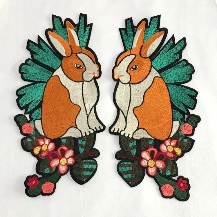 2pairs rabbit Горячие вышитые Железные на патч аппликация цветок блестками тигр птица пчела кролик аппликация нашивки для одежды LSHB666 - Цвет: 2pairs rabbit