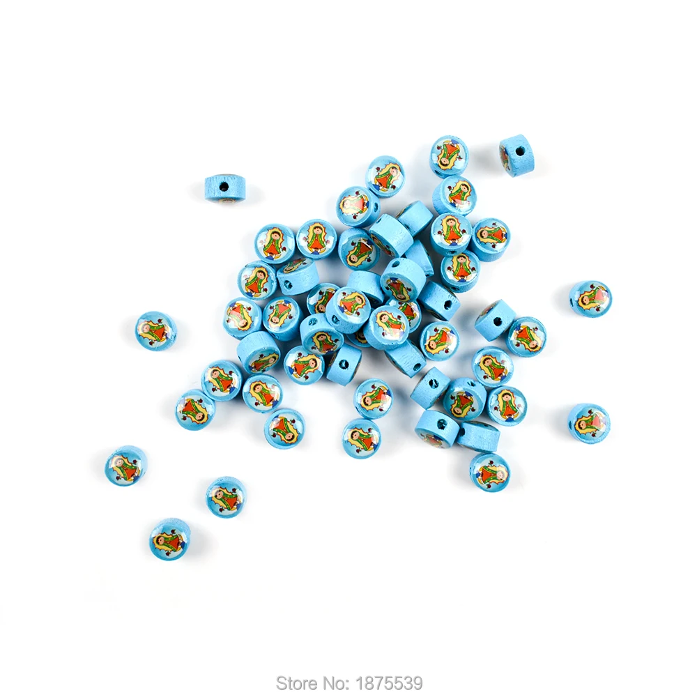 10 мм синий деревянный шарик с картонной картинкой для детей|Бусины| |