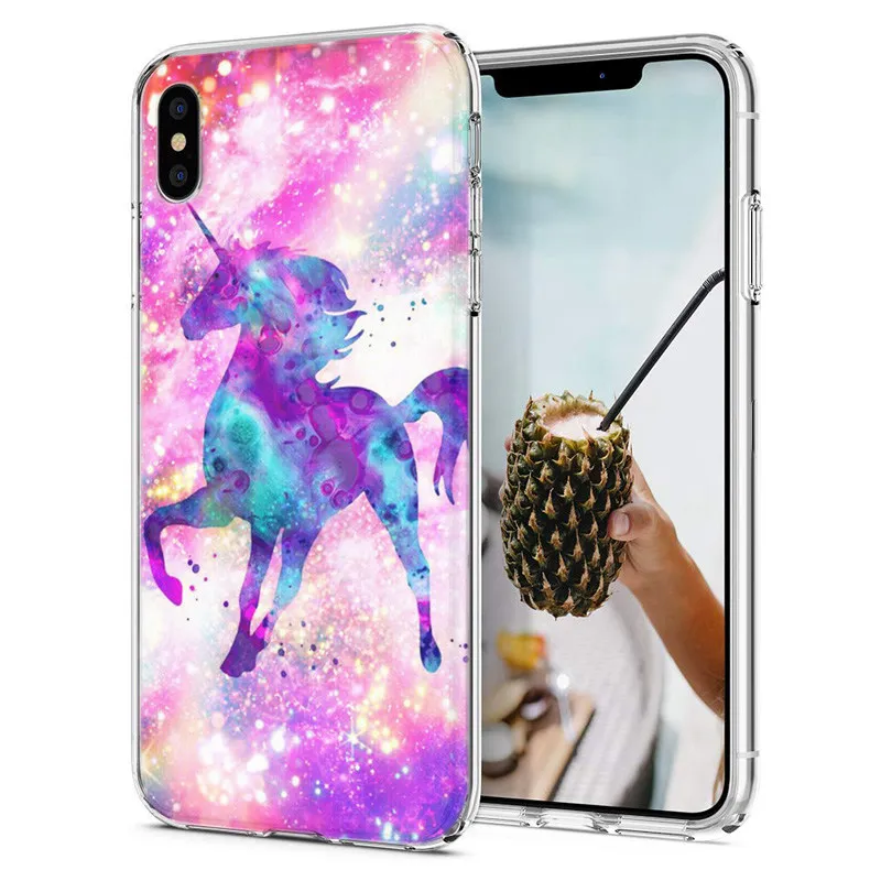 Мягкий чехол для iPhone X XS XR чехлы из ТПУ цветной единорог Лев Леопардовый узор Fundas