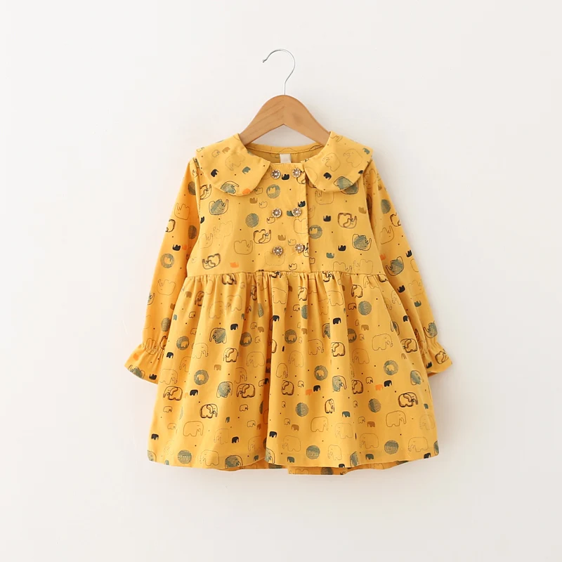 Хлопковое платье для девочек рубашки на весну и осень одежда с принтом слона