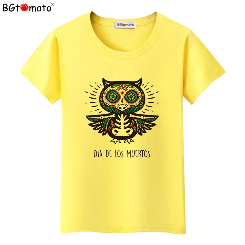 

BGtomato T shirt Skull owl funny t shirts New style tshirt women Four colors cool top tees Cheap sale brand tee shirt