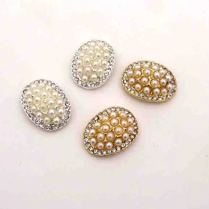 

new design wholesale crystal pearls oval domed metal flatback button wedding jewelry ornament accessory 30pcx
