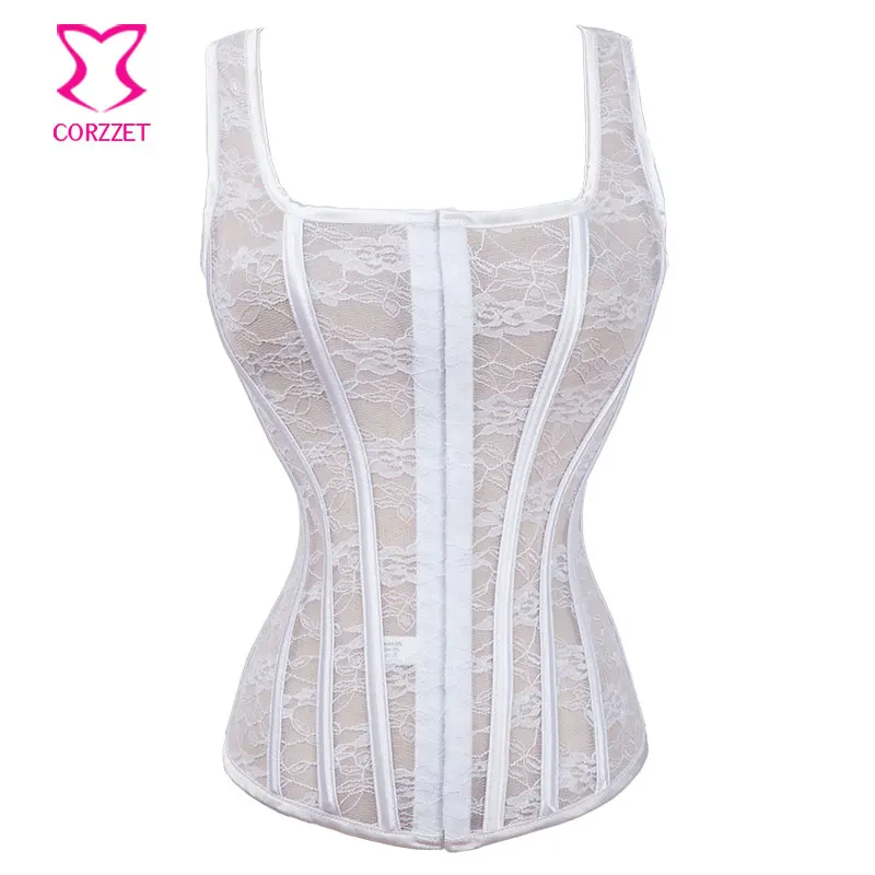 

Sexy Hollow Out Lace Corset White Wedding Bustier Tank Vest Corsets and Bustiers Bridal Lingerie Burlesque Korsett For Women XS
