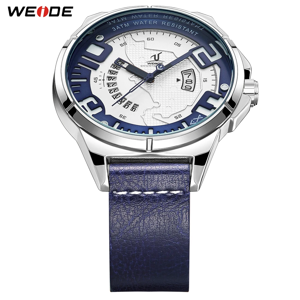 WEIDE Роскошные кожаные мужские Аналоговые кварцевые часы с календарем спортивные