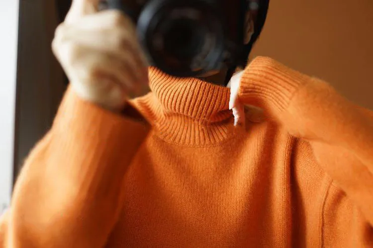 Orange Natural cashmere sweater female high collar warm winter thick pullover loose lazy knit bottoming shirt |