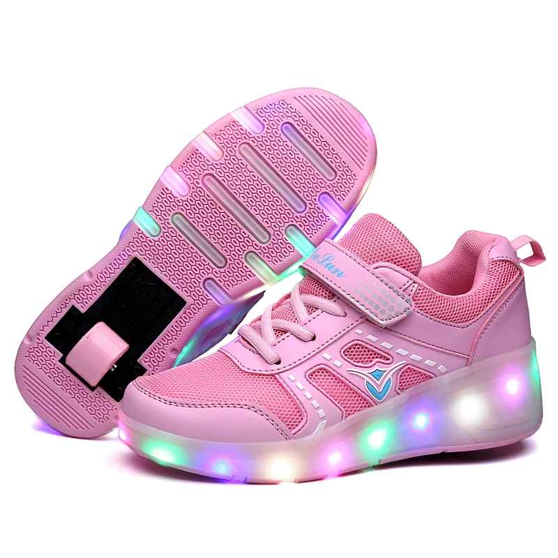 Children Roller Skate Shoes Pink Blue Boys Girls 2020 LED Light Sneakers with Wheel Boy Girl Casual Shoe Zapatillas Ruedas | Детская