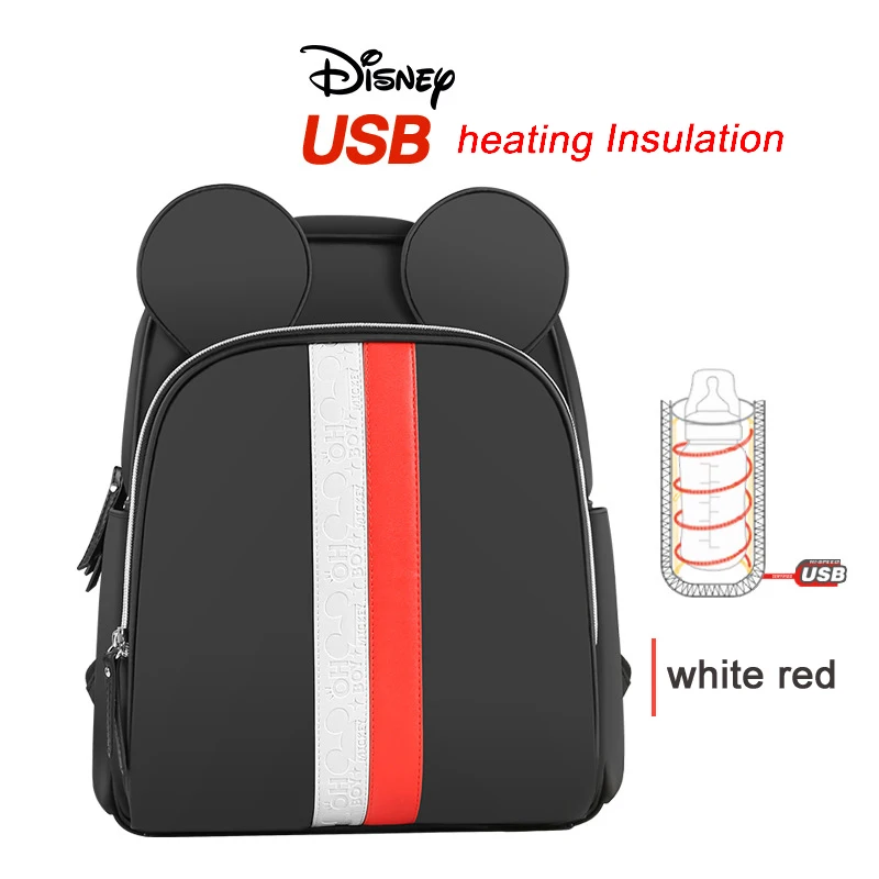 whitered Disney мягкий подгузник мешок USB бутылка Теплоизоляция мешок мать подгузник кормление уход за младенцем пеленка пеленания мешок Оксфорд Рюкзак - Цвет: whitered