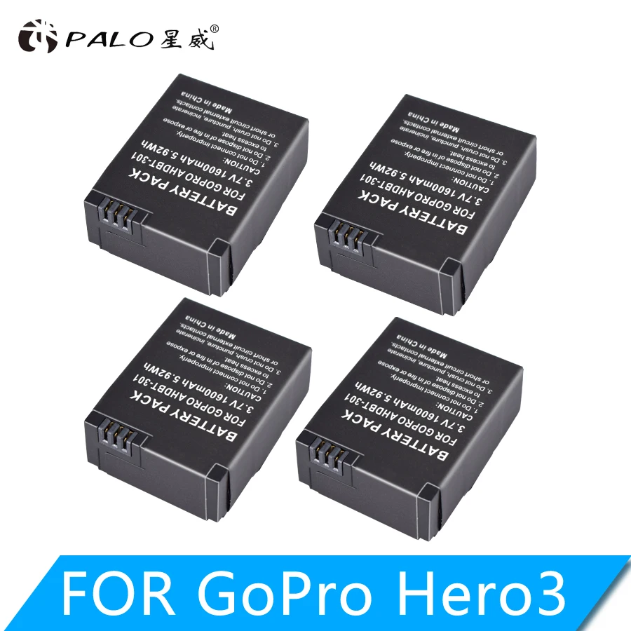 

4pcs/ lot 1600mAh akku Go Pro hero 3/3 +3.7V battery AHDBT-301 AHDBT301 AHDBT-201 for gopro HERO3 gopro3 3 + parts, wholesale