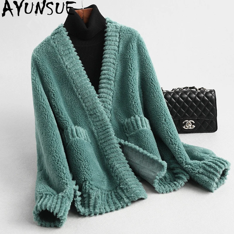 AYUNSUE, шуба из настоящей овчины, Женская куртка, зимняя куртка, женские пальто из настоящей шерсти, куртки Nad, женская одежда MY3560