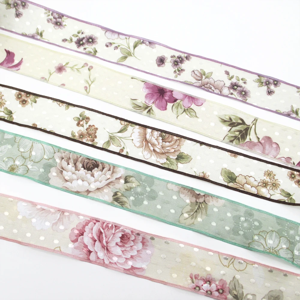 New 40mm 25Yard Flower Linen Ribbon Packing Material DIY Bow Craft Decor Wedding Party Decor Gift Wrapping,25Yc2494