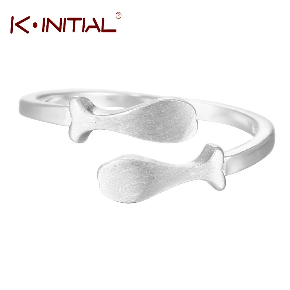 Kinitial Серебряный двойной рыбы Кольца для Для женщин Прекрасный Обувь девочек