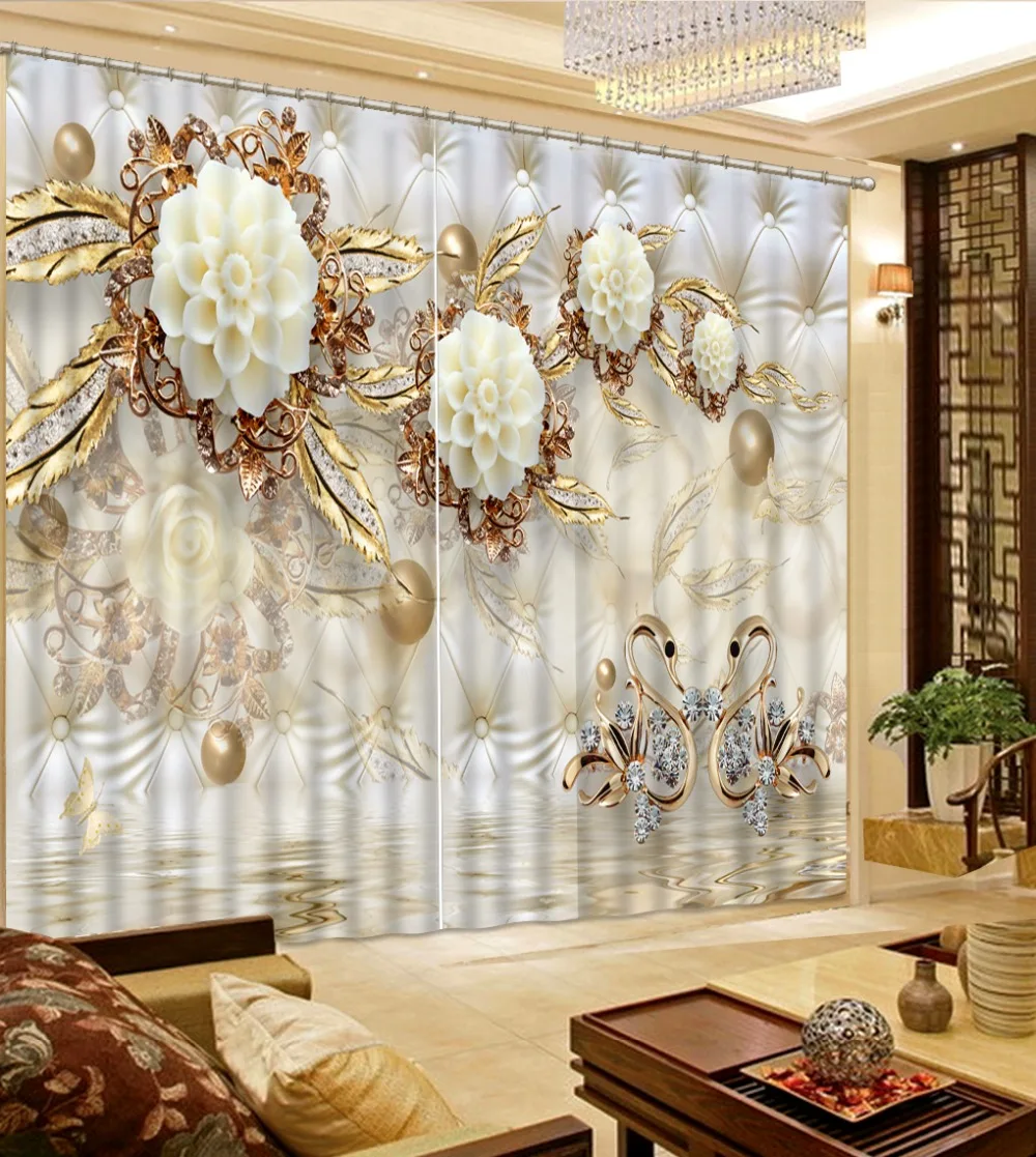 

Luxury European 3d Curtains Jewelry flowers For living room bedrooms window cutains Home Decoration