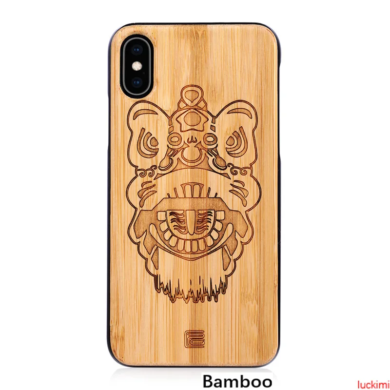Чехол для iPhone 8 Plus 6 7 S Лев танец персик вишня дерево бамбук Резьба Натуральный