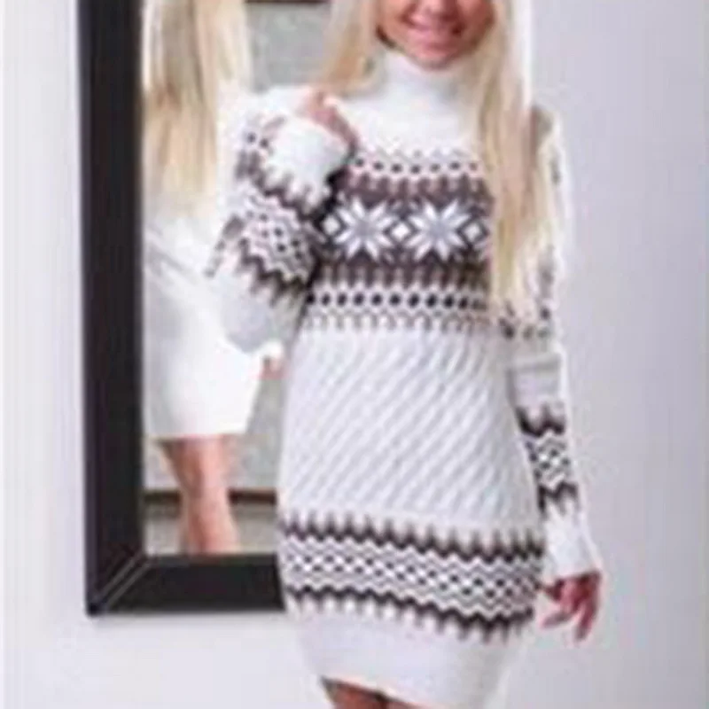 2019 Winter Turtleneck Sweater Women Knitted Dress Sweaters Ladies Dresses Xmas Long Thick Christmas | Женская одежда