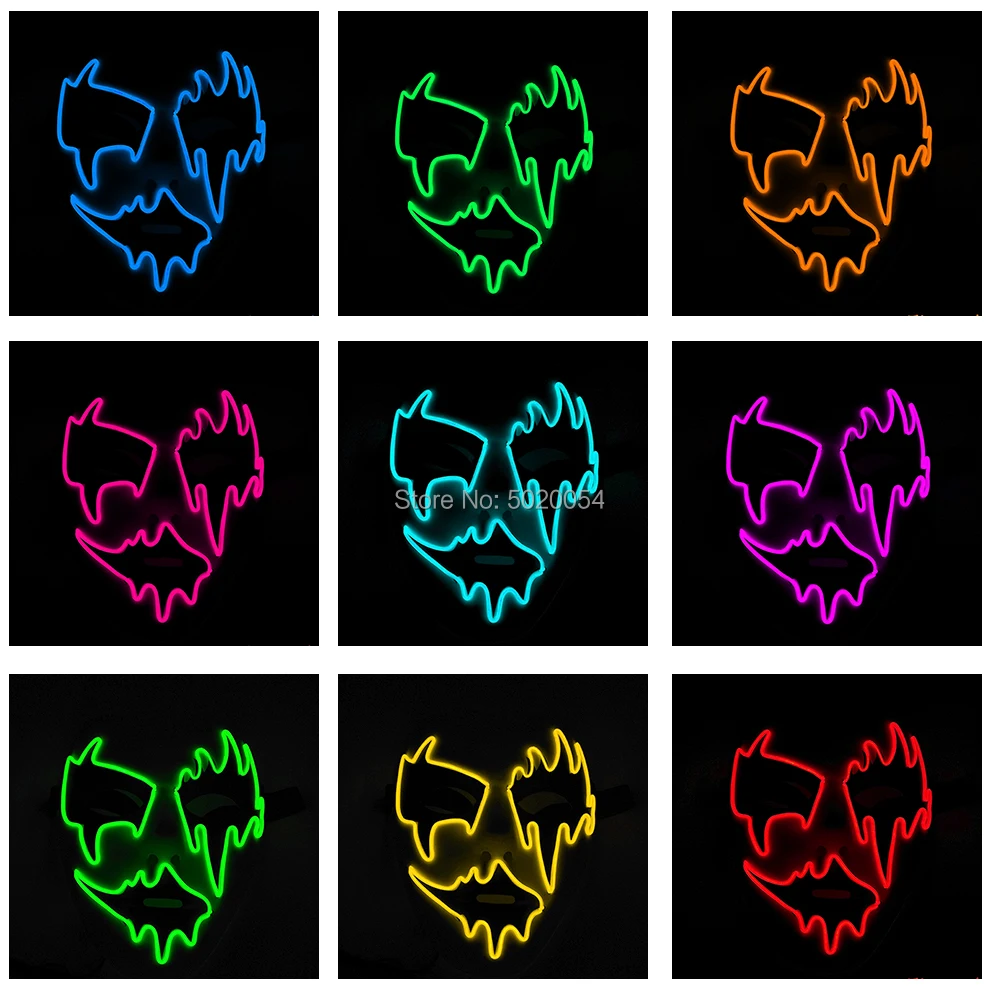 

New arrival Halloween Full Face LED Luminous Mask Cosplay Costume Accessory Party Bar Prop Glowing Light Up Mask
