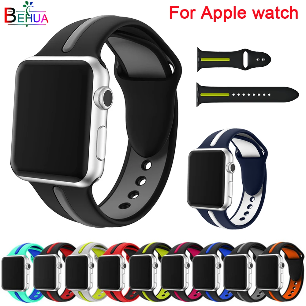 Силиконовый спортивный ремешок для Apple Watch 38 мм 40 42 44 сменный качественный браслет