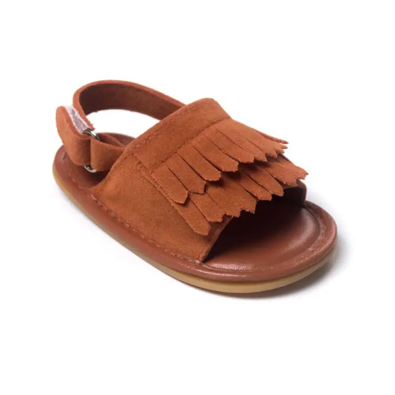 Light brown 9 Macaron/модные детские сандалии; Повседневная летняя обувь из искусственной кожи ярких цветов; модная детская обувь с бахромой - Цвет: Light brown