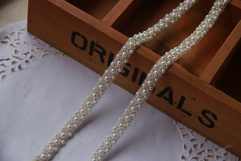 Кружевная лента с бежевым жемчугом аксессуары для одежды Цветочная отделка