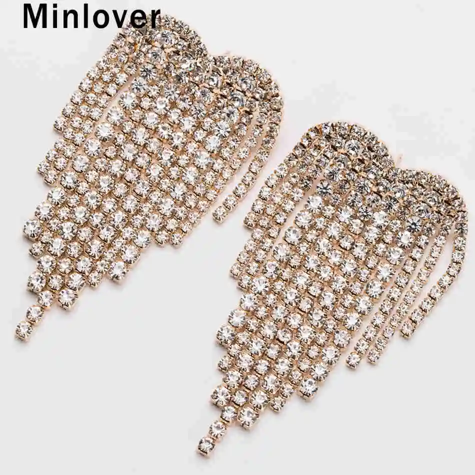 Minlover Siver/золото цвет невесты свадебные Висячие серьги для женщин в форме сердца со стразами витые болтающиеся серьги украшения для выпускного EH1248
