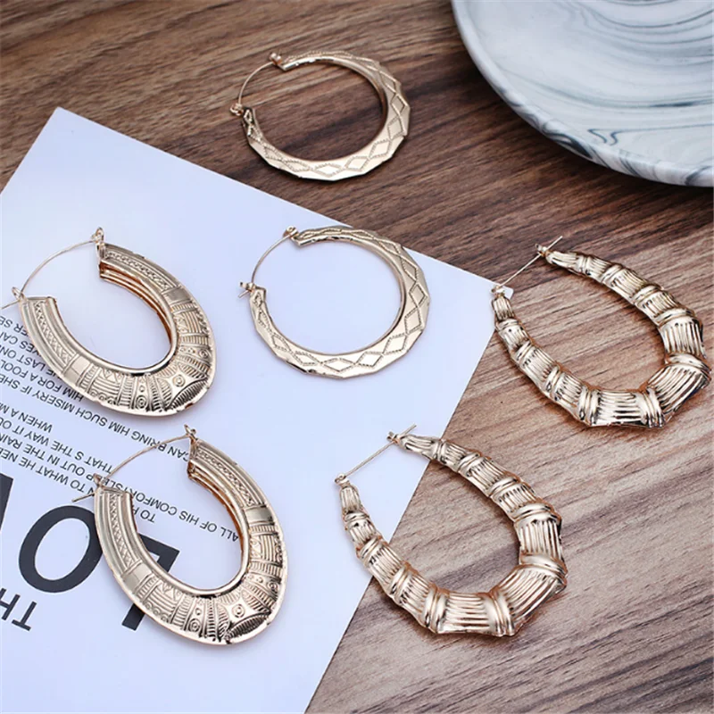 Новинка 2019 золотые овальные серьги для ночного клуба новые большие бамбуковые